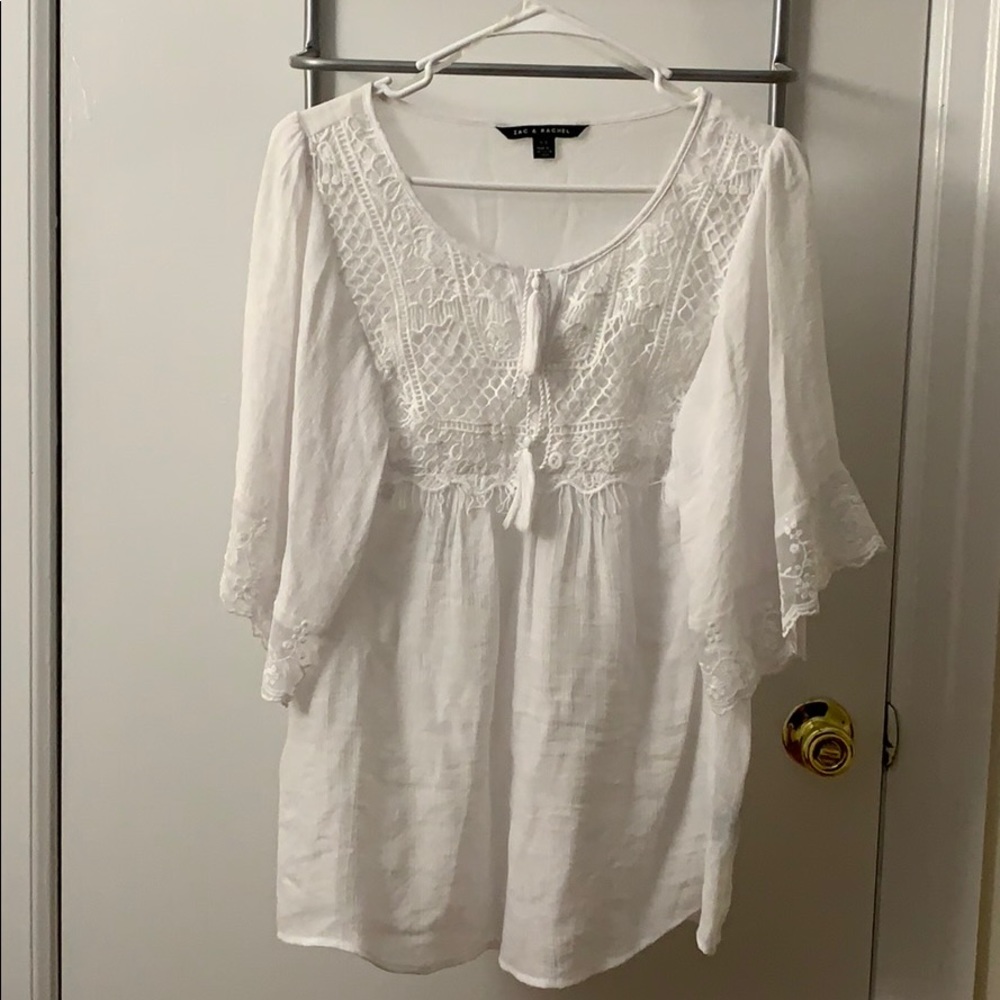 White Boho Lace front Top